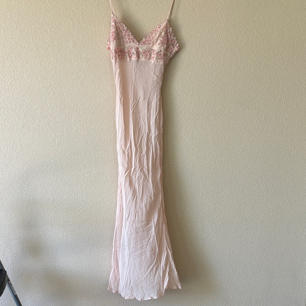 Free People Midnight Magic Pink Floral Maxi Slip Dress.